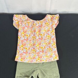 Carter's Pink & Yellow Floral Flutter Sleeve Top and Shorts Set
